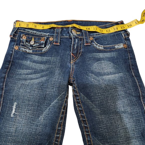 True Religion Joey Jeans Twisted Seam Flare Leg Distressed Low Rise Y2K Size 28 - Picture 6 of 10